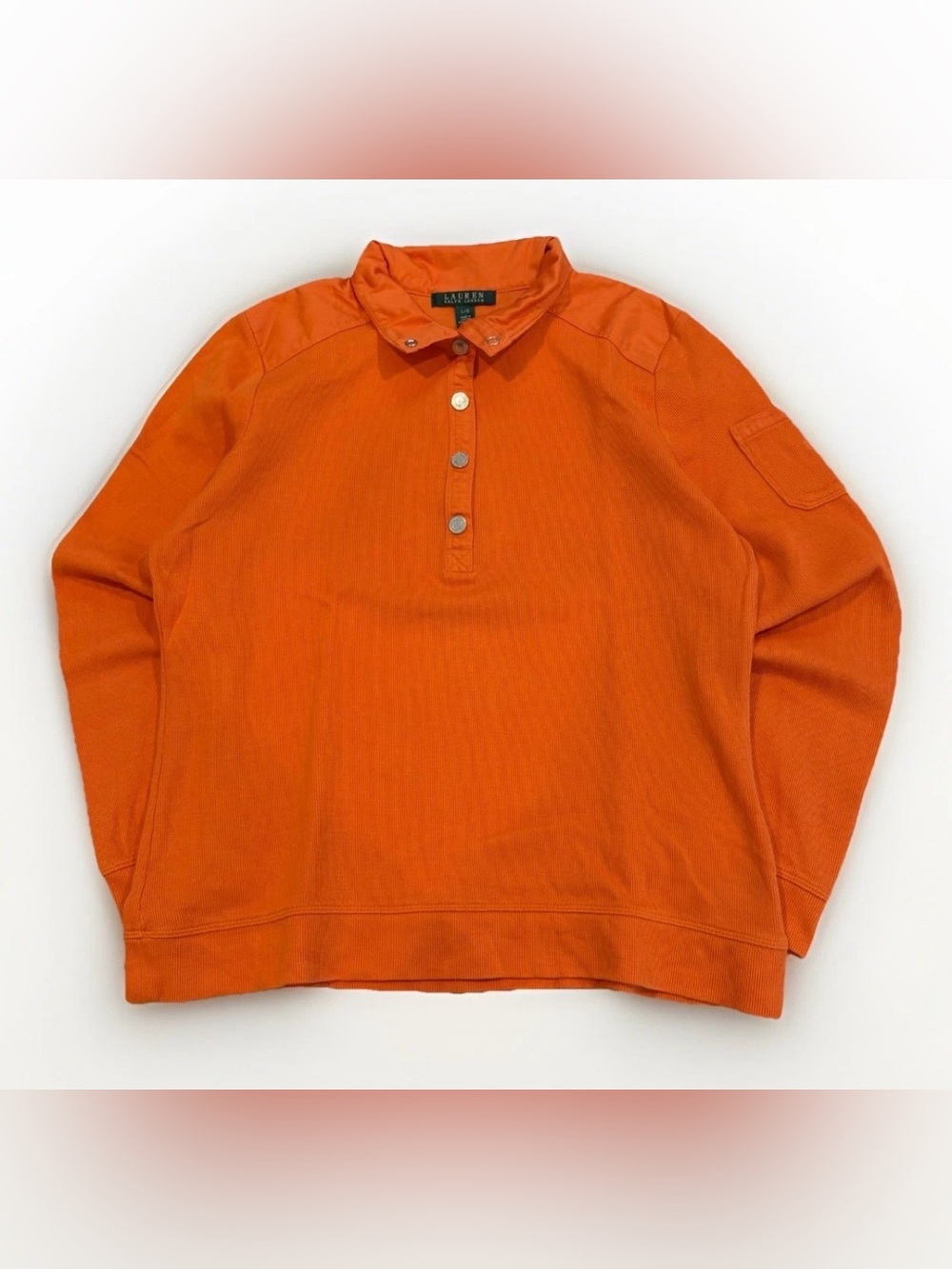 Lauren Ralph Lauren Orange Ribbed Snap Collar Pullover Shirt Women's Large